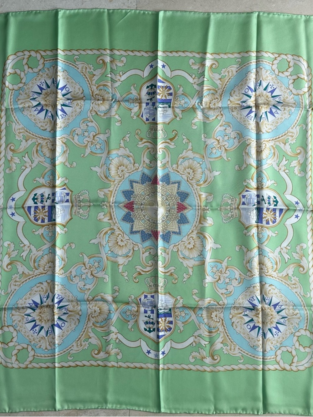 Mint Green Decorative Medallion 100% Silk Scarf